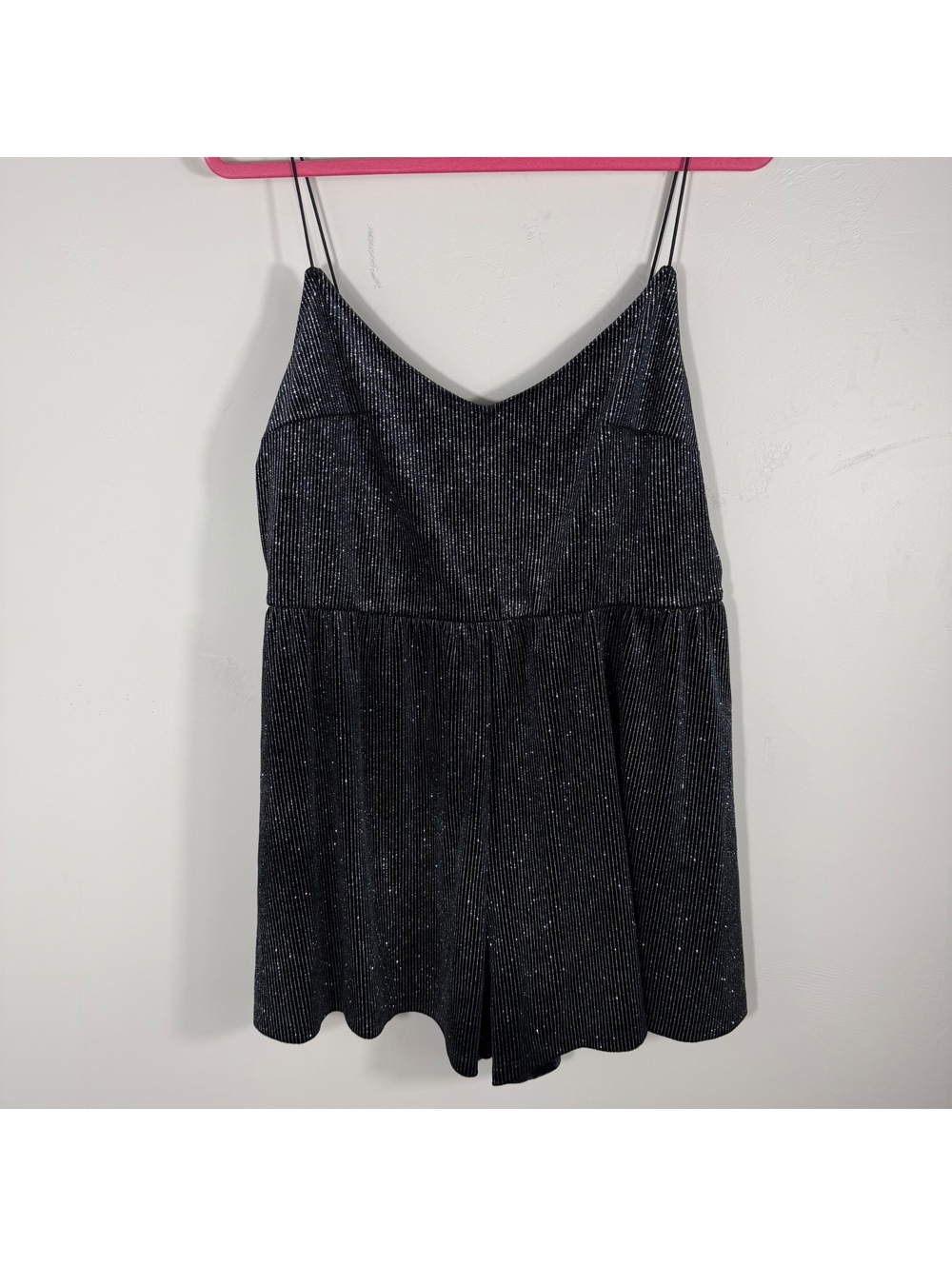 H&M Divided Black Silver Sparkly Metallic Pleated Romper | L